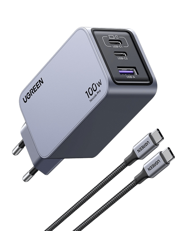 UGREEN Nexode Pro 100W 3-Ports GaN-laddare inklusive 100W USB-C kabel 1.5m