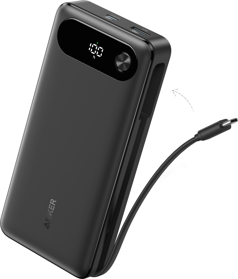 Anker Powerbank 20000 mAh 87W Svart med inbyggd kabel