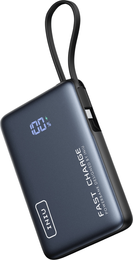 INIU Powerbank 10000 mAh Pocket Power 20W med inbyggd USB-C kabel