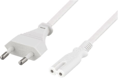 DELTACO Strömkabel C7 Rak CEE 7/16 till 2-pin Vit 1 m