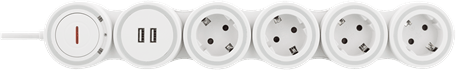 DELTACO Grenuttag Flexibelt 4x CEE 2x USB-A Vit 1.4 m
