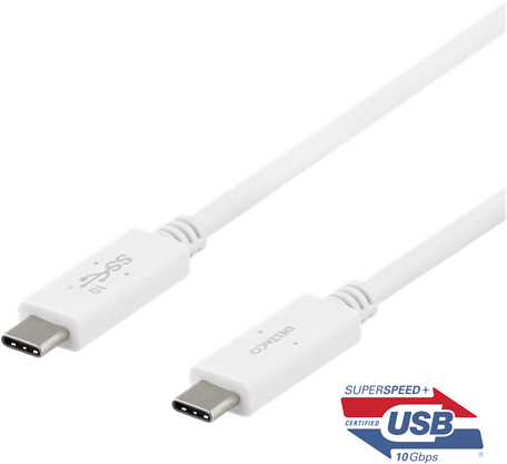 DELTACO USB 3.1-kabel C-C 100W Vit 0,5 m