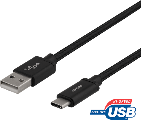 DELTACO USB 2.0-kabel C-A Flätad Svart 1 m