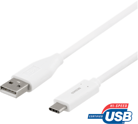 DELTACO USB 2.0-kabel C-A Vit 2 m