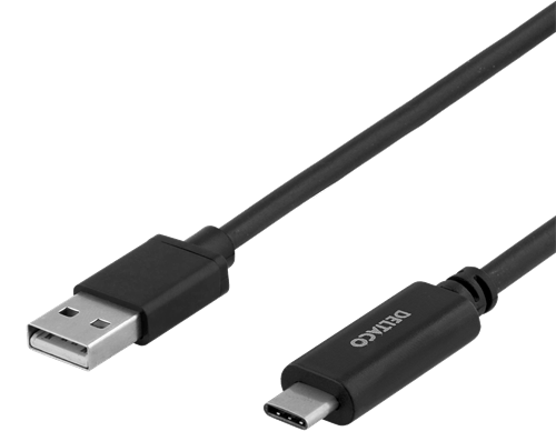 DELTACO USB 2.0 kabel, USB-A - USB-C hane, LSZH, 2m, svart