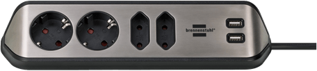 Brennenstuhl Grenuttag 4 kontakter+ 2 USB-A portar 2m