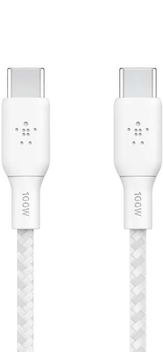 Belkin Nylonflätad Snabbladdningskabel USB-C till C, 100W 2m Vit