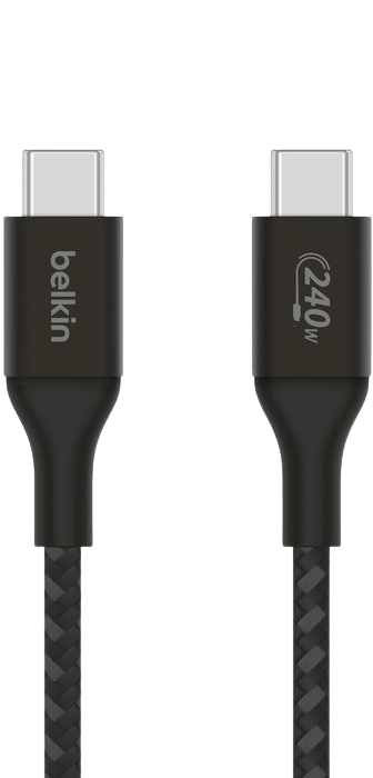 Belkin Nylonflätad Snabbladdningskabel USB-C till C, 240W 1m Svart