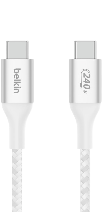 Belkin Nylonflätad Snabbladdningskabel USB-C till C, 240W 1m Vit