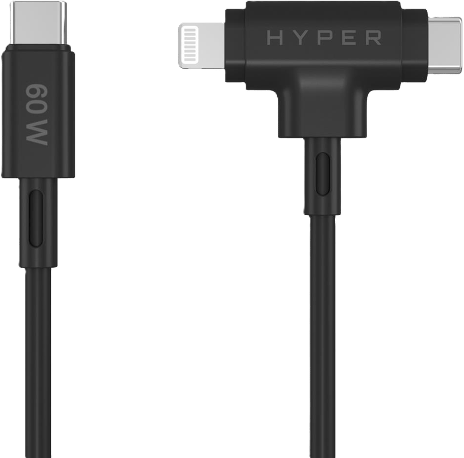 Hyper 1.5m USB-C and Lightning Hybrid Silicone Cable - Svart