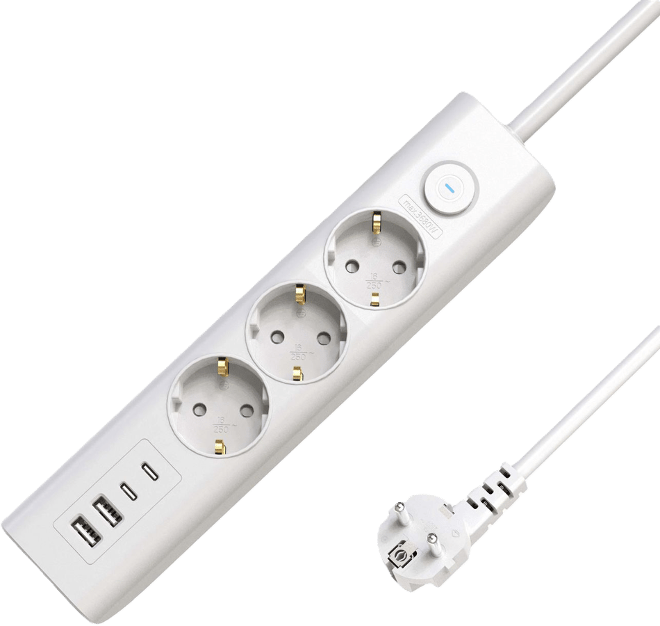 Microconnect Grenuttag 3 uttag + 4 USB portar 1.5m Vit