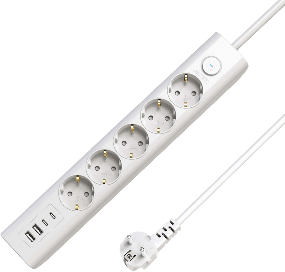 Microconnect Grenuttag 5 uttag + 4 USB portar 1.5m Vit