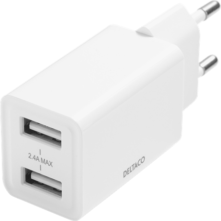 DELTACO Väggladdare 2x USB-A 12 W 2.4 A Vit