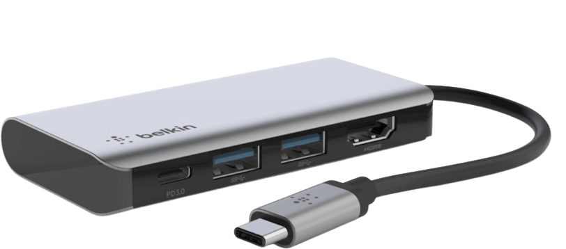 Belkin USB-C Dockningsstation 100 W PD 4 portar Grå