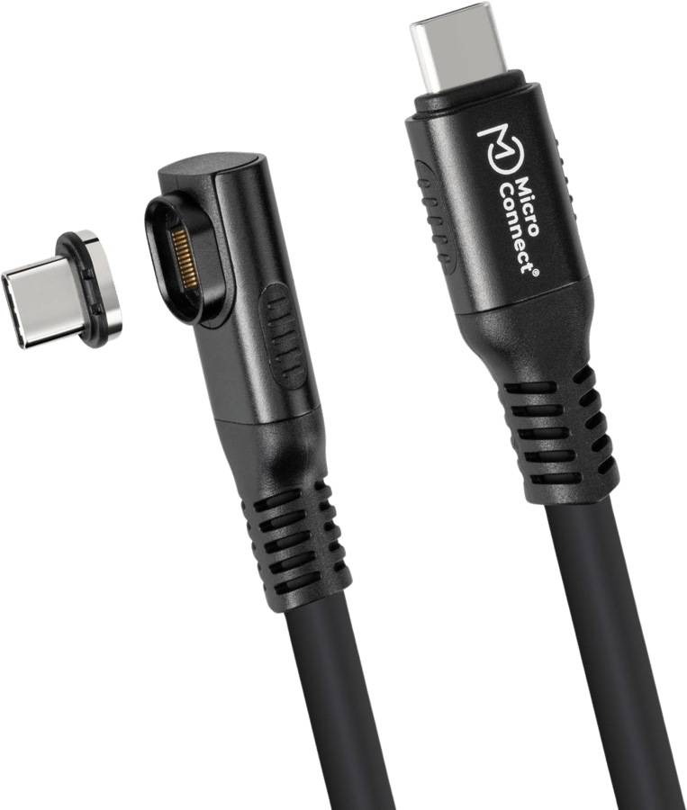 MicroConnect Vinklad USB4 vätskesilikonkabel med magnet, 40Gbps, 240W, 8K, 1m, svart