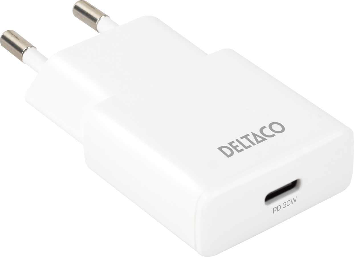 DELTACO Väggladdare 1 x USB-C 30W Slim Vit