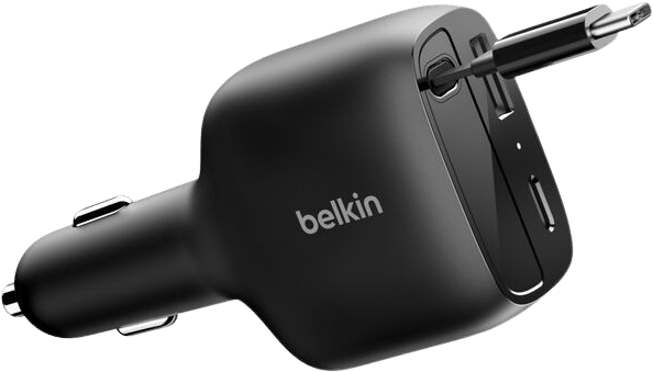 Belkin Billaddare 75W 2 portar + inbyggd kabel