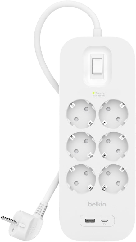 Belkin Överspänningsskydd 6 kontakter + 2 USB portar