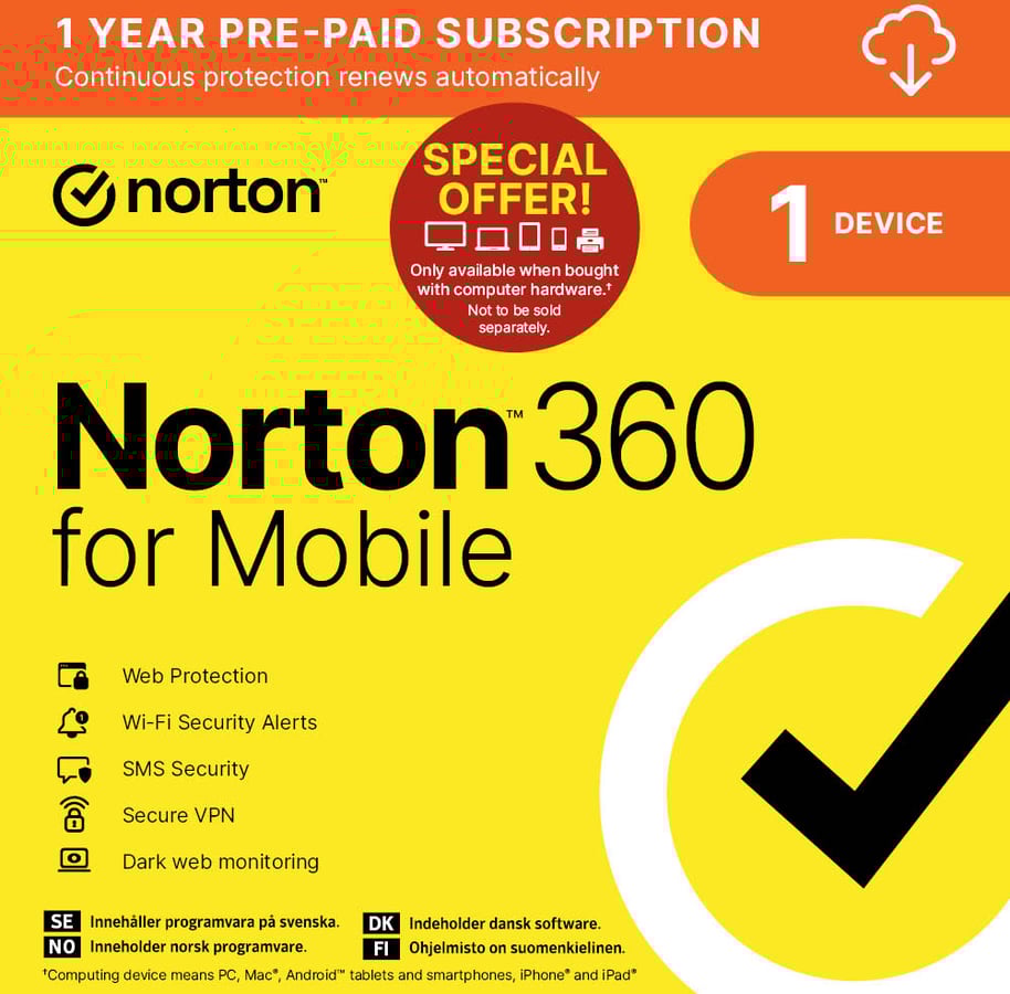 Norton 360 Mobile 1 enhet 12 månader - Vid köp av mobil
