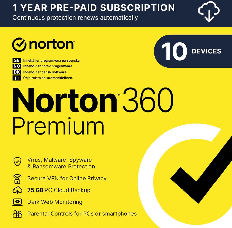 Norton 360 Premium 10 enheter 12 månader