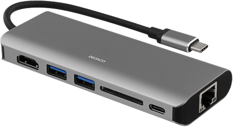 DELTACO USB-C Dockningsstation 6 portar 60 W Grå