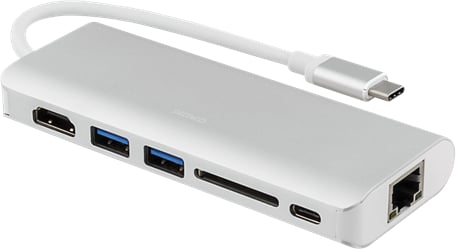 DELTACO USB-C Dockningsstation 6 portar 60W Silver