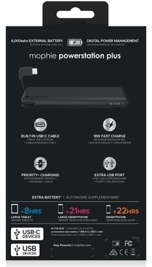 Mophie Powerstation integrerad USB-C-kabel 6000 mAh Svart