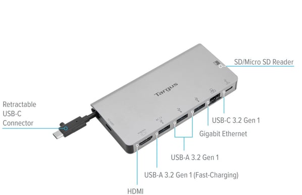 Targus USB-C Dockningsstation PD 100W 8 portar Silver