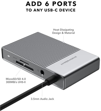 Hyperdrive USB-C Dockningsstation Gen2 100 W 6 portar Silver