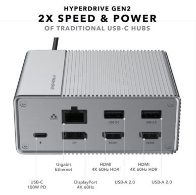 Hyperdrive USB-C Dockningsstation Gen2 100 W 12 portar Silver