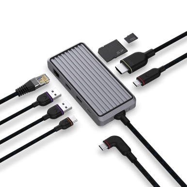 Unisynk 8 Port USB-C Hub V2 4K60Hz 100W Grå