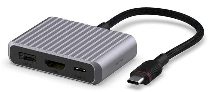 Unisynk 3 Port USB-C Hub V2 4K60Hz 100W Grå