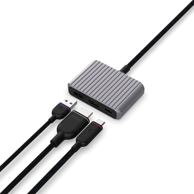 Unisynk 3 Port USB-C Hub V2 4K60Hz 100W Grå