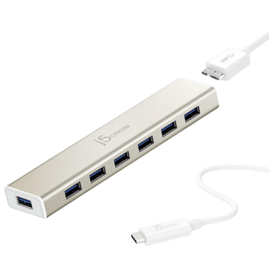 J5Create USB C hub 7 portar med strömadapter