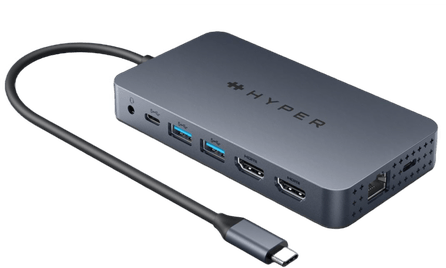 Hyperdrive Dual HDMI 10-in-1 dock for M1/M2/M3 MacBooks Blå