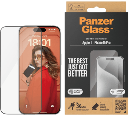 PanzerGlass iPhone 15 Pro Ultra-Wide Fit w/Applicator