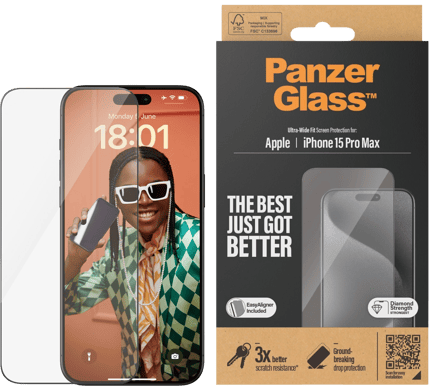 PanzerGlass iPhone 15 Pro Max Ultra-Wide Fit w/Applicator