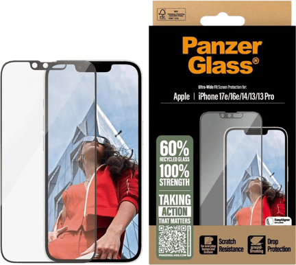 PanzerGlass iPhone 17e | 16e | 14 | 13 | 13 Pro Ultra-Wide Fit w/Applicator