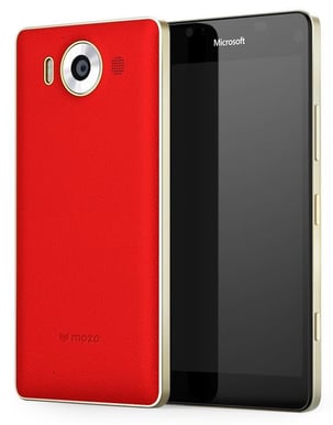 Mozo Leather Back Cover Lumia 950 Röd/guld