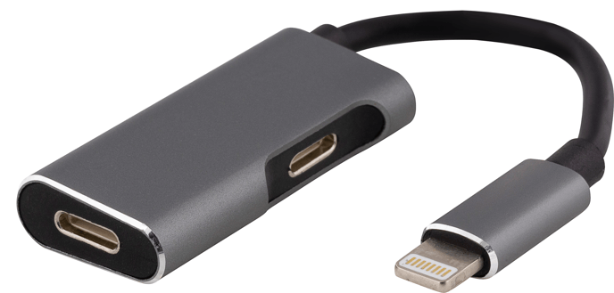 DELTACO Lightning till Lightning dual adapter