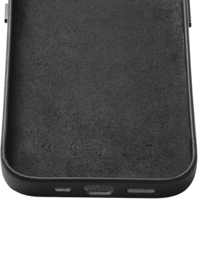 Mujjo Full Leather Wallet Case iPhone 14 Pro Svart