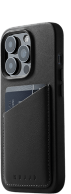 Mujjo Full Leather Wallet Case iPhone 14 Pro Svart
