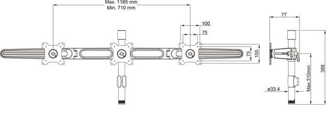 M Desktopmount Triple Arm Medium Expansion Kit