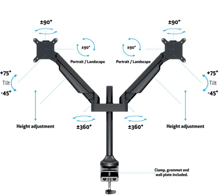 M VESA Gas Lift Arm Dual Svart