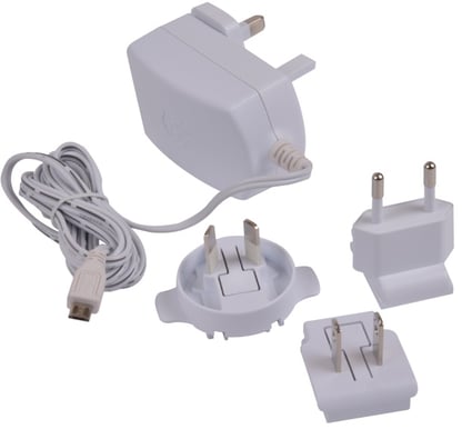 Strömadapter Raspberry Pi, microUSB - Vit