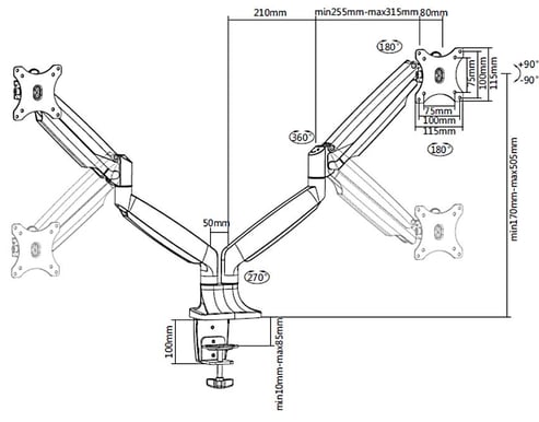 M Deskmount Gas Spring Dual Silver