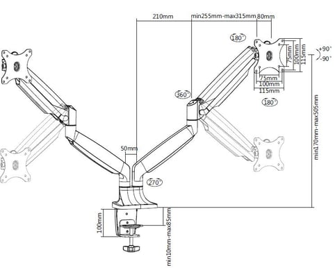 M Deskmount Gas Spring Dual Svart