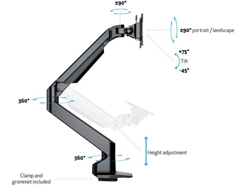 M VESA Gas Lift Arm Single Svart HD