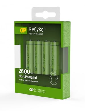 GP ReCyko NiMH AA-batterier 2600 mAh (R6) 4-P
