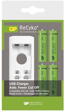 GP Batteriladdare 2-slot med 4st GP Recyko 1300 mAh